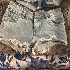 American Eagle Outfitters Light Blue Frayed Jean Shorts